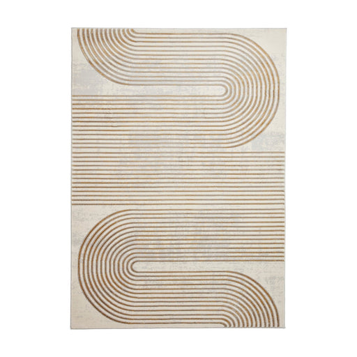 Apollo 2683 Modern Geometric Swirl Distressed Metallic Shimmer High-Density Textured Flat Pile Grey/Gold/Cream Rug