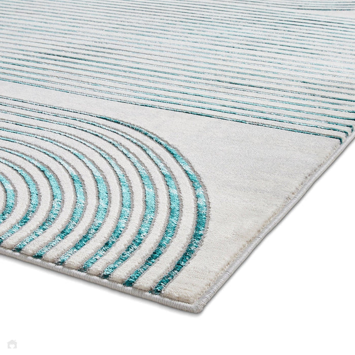 Apollo 2683 Modern Geometric Swirl Distressed Metallic Shimmer High-Density Textured Flat Pile Grey/Green/Cream Rug