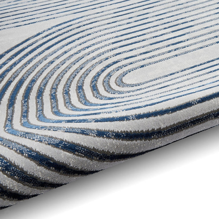 Apollo 2683 Modern Geometric Swirl Distressed Metallic Shimmer High-Density Textured Flat Pile Grey/Navy/Cream Rug