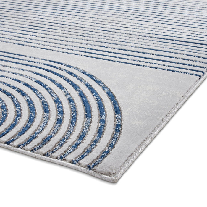 Apollo 2683 Modern Geometric Swirl Distressed Metallic Shimmer High-Density Textured Flat Pile Grey/Navy/Cream Rug