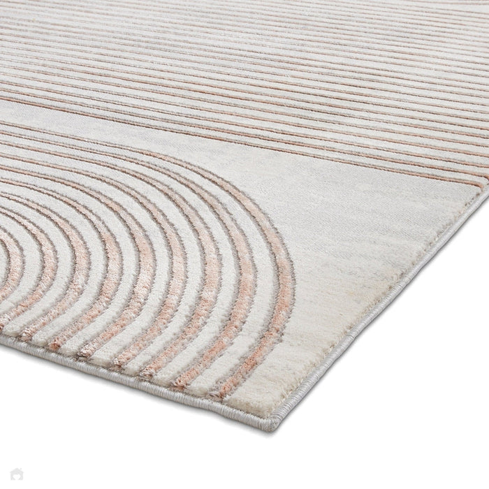 Apollo 2683 Modern Geometric Swirl Distressed Metallic Shimmer High-Density Textured Flat Pile Grey/Rose/Cream Rug