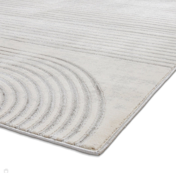 Apollo 2683 Modern Geometric Swirl Distressed Metallic Shimmer High-Density Textured Flat Pile Grey/Silver/Ivory Rug