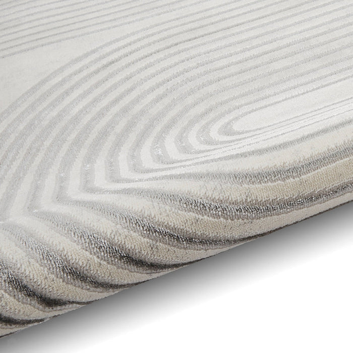 Apollo 2683 Modern Geometric Swirl Distressed Metallic Shimmer High-Density Textured Flat Pile Grey/Silver/Ivory Rug