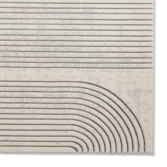 Apollo 2683 Modern Geometric Swirl Distressed Metallic Shimmer High-Density Textured Flat Pile Grey/Silver/Ivory Rug