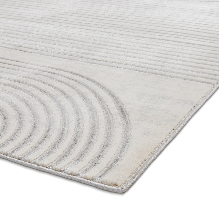 Apollo 2683 Modern Geometric Swirl Distressed Metallic Shimmer High-Density Textured Flat Pile Grey/Silver/Ivory Rug