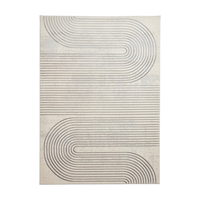 Apollo 2683 Modern Geometric Swirl Distressed Metallic Shimmer High-Density Textured Flat Pile Grey/Silver/Ivory Rug