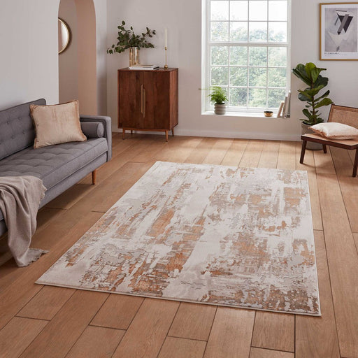 Apollo GR579 Modern Abstract Distressed Metallic Shimmer High-Density Textured Flat Pile Beige/Grey/Bronze/Terra/Brown/Cream Rug