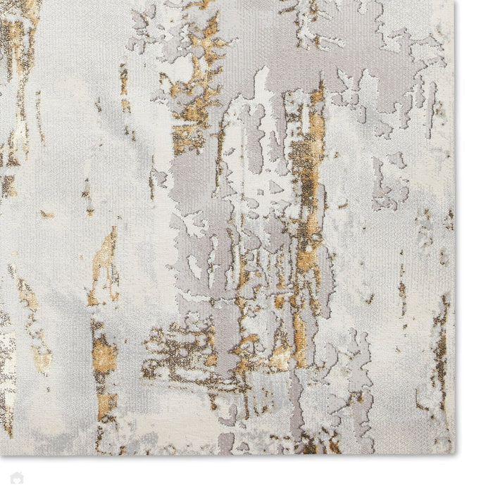 Apollo GR579 Modern Abstract Distressed Metallic Shimmer High-Density Textured Flat Pile Grey/Gold/Cream Rug