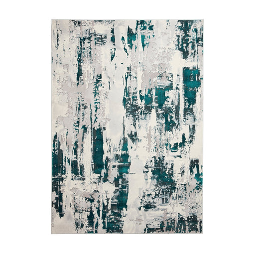 Apollo GR579 Modern Abstract Distressed Metallic Shimmer High-Density Textured Flat Pile Grey/Green/Cream Rug