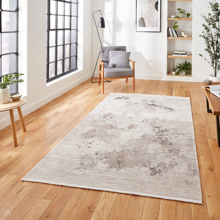 Apollo GR579 Modern Abstract Distressed Metallic Shimmer High-Density Textured Flat Pile Grey/Rose/Cream Rug