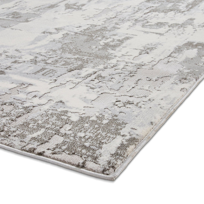 Apollo GR579 Modern Abstract Distressed Metallic Shimmer High-Density Textured Flat Pile Grey/Silver/Ivory Rug