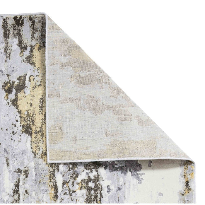 Apollo GR580 Modern Abstract Distressed Metallic Shimmer High-Density Textured Flat Pile Grey/Gold/Cream Rug