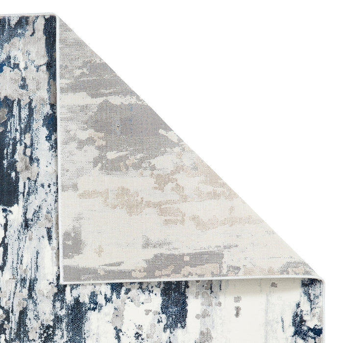 Apollo GR580 Modern Abstract Distressed Metallic Shimmer High-Density Textured Flat Pile Grey/Navy/Cream Rug