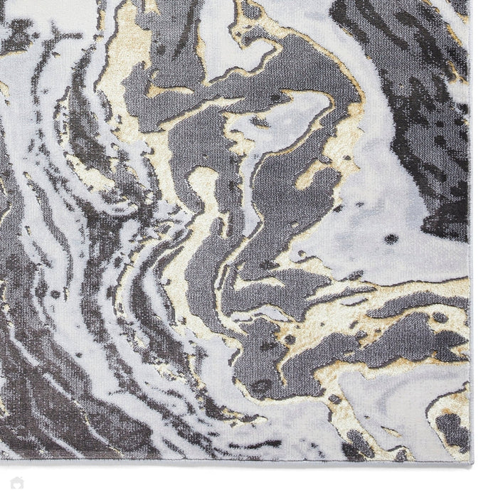 Apollo GR584 Modern Abstract Distressed Marble Metallic Shimmer High-Density Textured Flat Pile Grey/Gold/Cream Rug