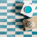 Aqua Checkered Machine Washable Area Rug