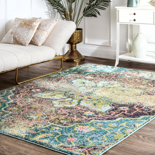 Aqua Floral Medallion Area Rug 120 cm x 180 cm