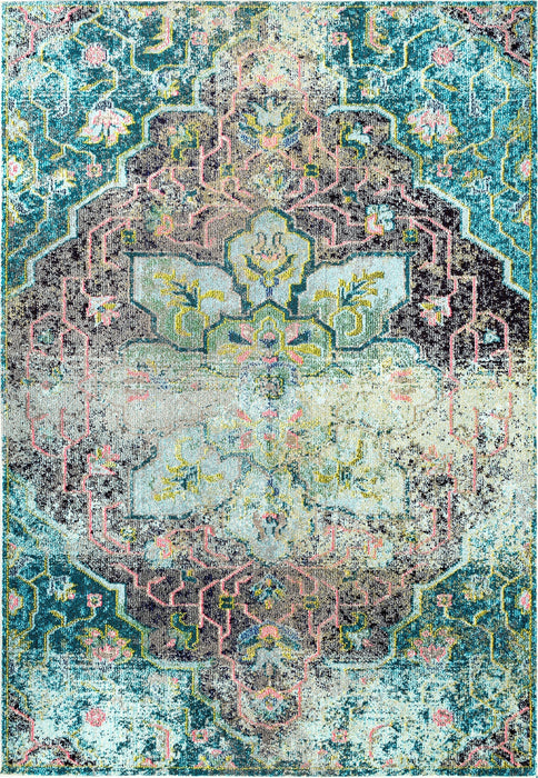 Aqua Floral Medallion Area Rug 120 cm x 180 cm