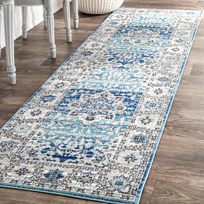 Aqua Floral Medallion Area Rug 150x210 cm