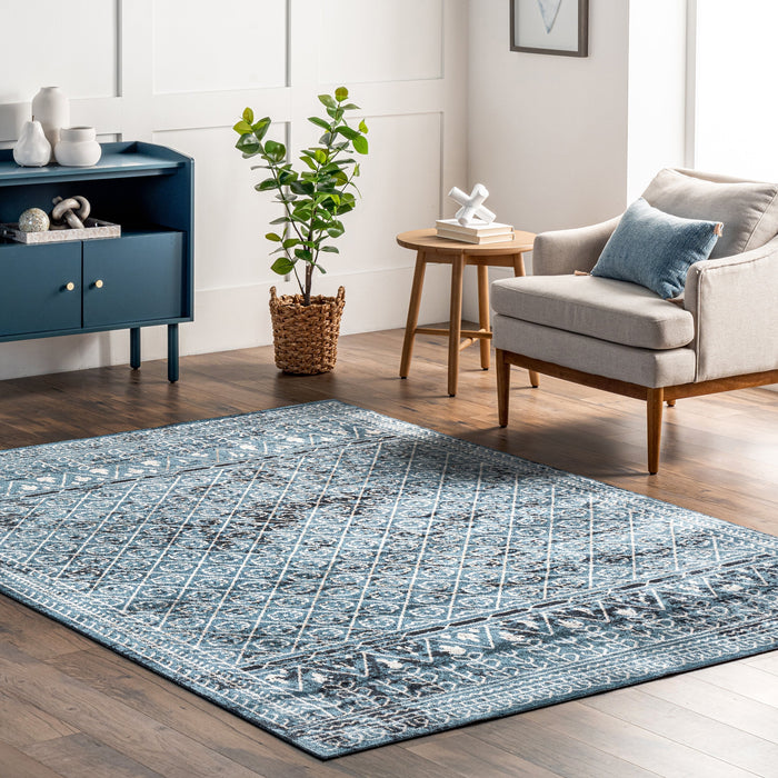 Aqua Machine Washable Stencil Area Rug 140 cm