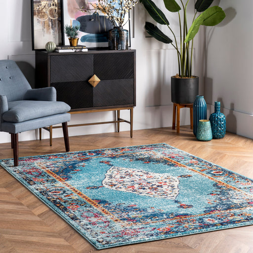 Aqua Oriental Medallion Area Rug 150x230 cm