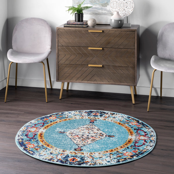 Aqua Oriental Medallion Area Rug 160 cm