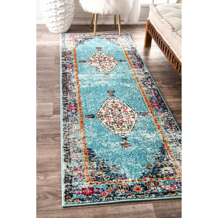 Aqua Oriental Medallion Area Rug 160x230 cm