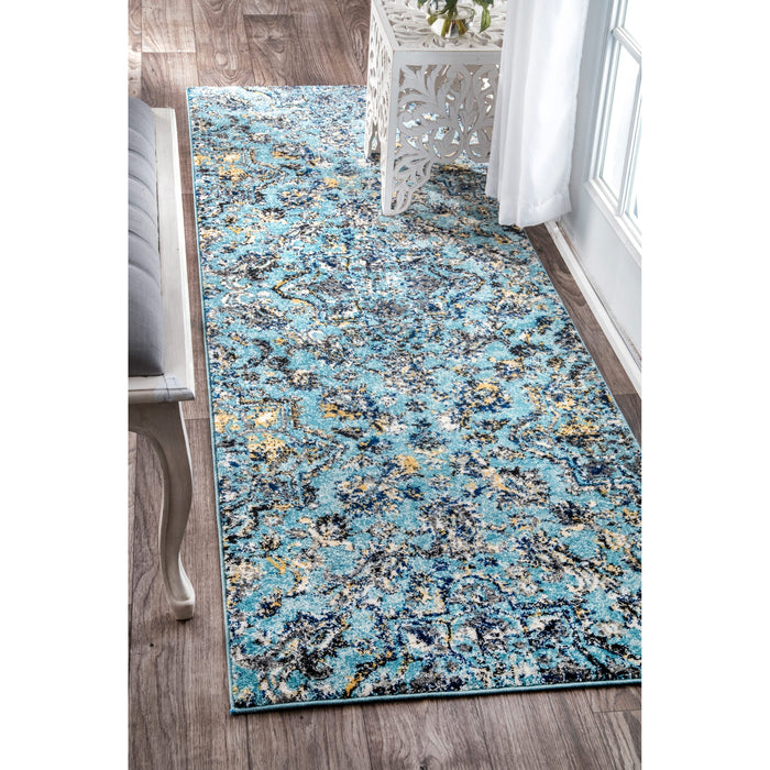 Aqua Paisley Area Rug 100% Polypropylene Large Size