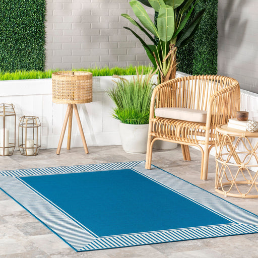 Aqua Striped Indoor Outdoor Flatweave Area Rug 160x230 cm