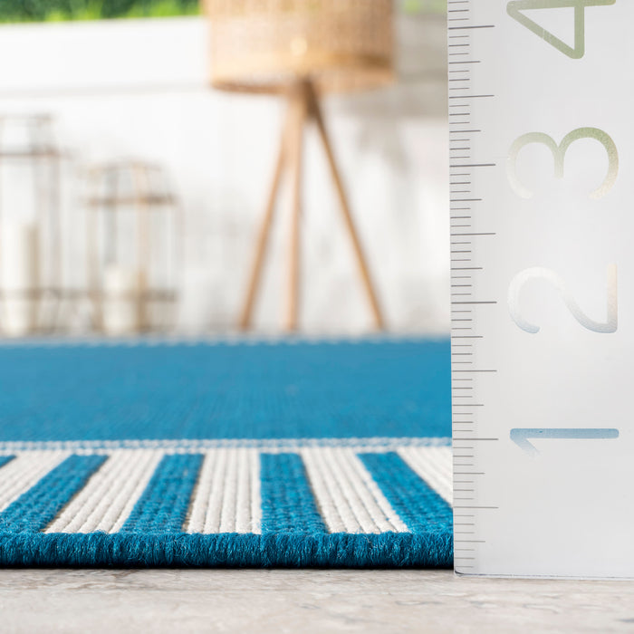 Aqua Striped Indoor Outdoor Flatweave Area Rug 160x230 cm