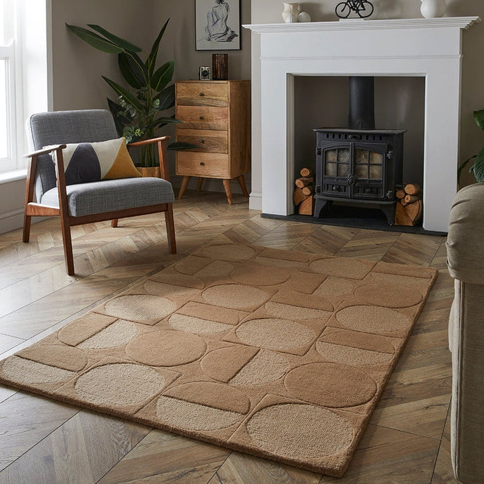 Arabella Modern Geometric 3D Hand-Carved Hi-Low Textured Wool Taupe Rug