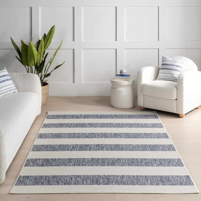 Ariah Blue Striped Indoor Outdoor Rug 152 Cm