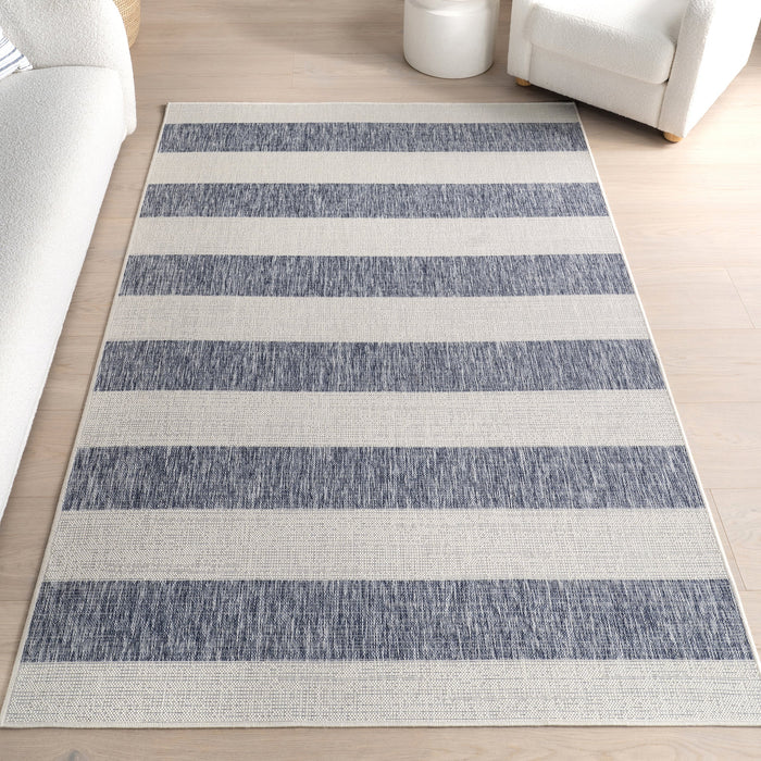 Ariah Blue Striped Indoor Outdoor Rug 152 Cm