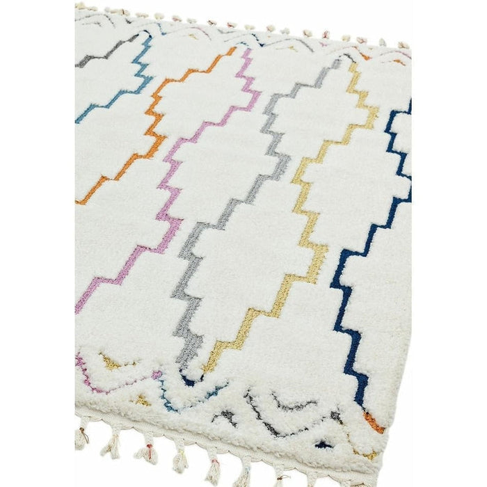 Ariana AR01 Trellis Modern Moroccan Berber Textured Hi-Low Soft Plush Boho Shaggy Cream/Multicolour Rug