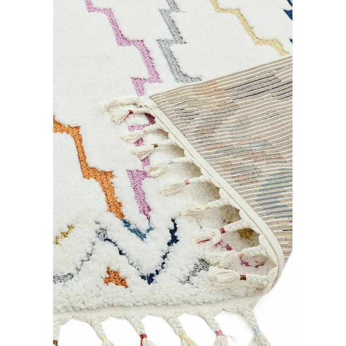 Ariana AR01 Trellis Modern Moroccan Berber Textured Hi-Low Soft Plush Boho Shaggy Cream/Multicolour Rug