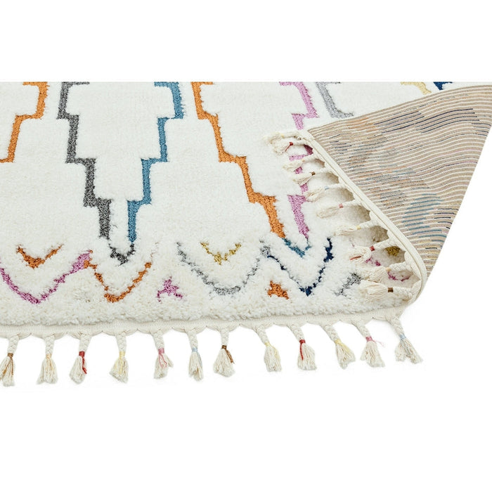 Ariana AR01 Trellis Modern Moroccan Berber Textured Hi-Low Soft Plush Boho Shaggy Cream/Multicolour Rug