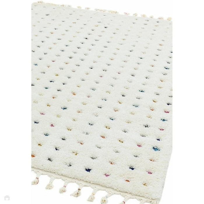 Ariana AR02 Dotty Modern Moroccan Berber Textured Hi-Low Soft Plush Boho Shaggy Cream/Multicolour Rug