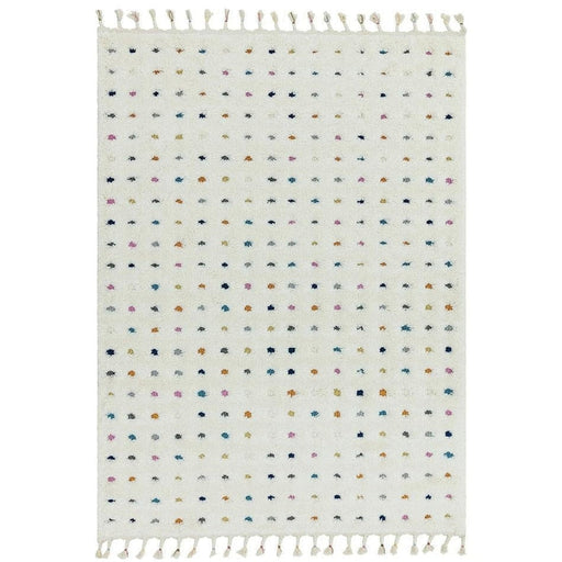 Ariana AR02 Dotty Modern Moroccan Berber Textured Hi-Low Soft Plush Boho Shaggy Cream/Multicolour Rug