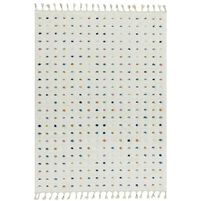 Ariana AR02 Dotty Modern Moroccan Berber Textured Hi-Low Soft Plush Boho Shaggy Cream/Multicolour Rug