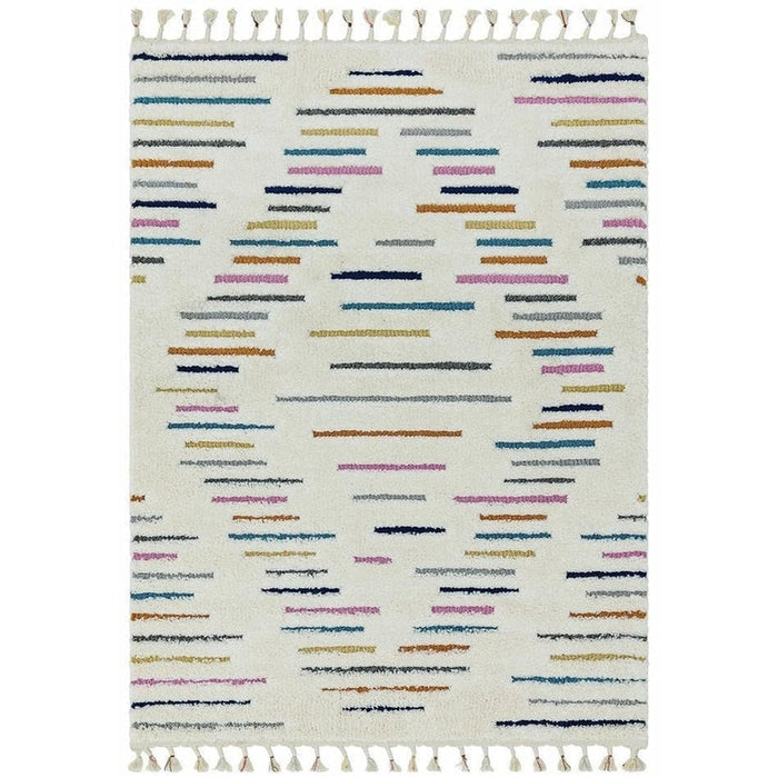 Ariana AR03 Harmony Modern Moroccan Berber Textured Hi-Low Soft Plush Boho Shaggy Cream/Multicolour Rug