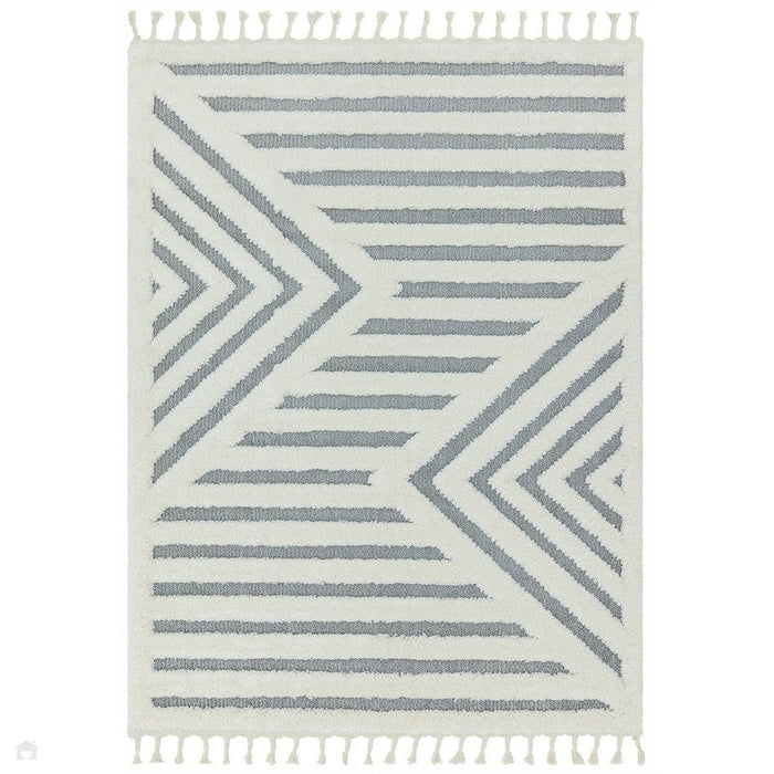 Ariana AR06 Shard Modern Moroccan Berber Textured Hi-Low Soft Plush Boho Shaggy Cream/Grey Rug