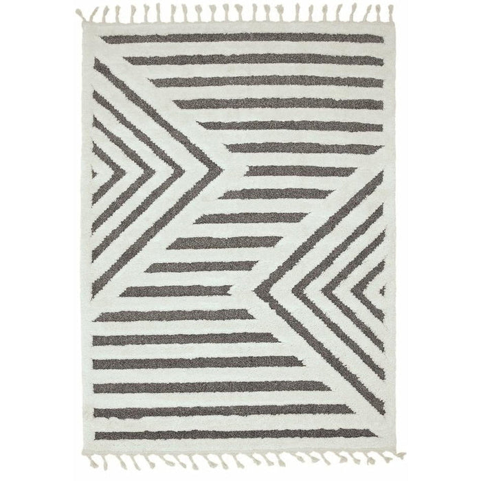 Ariana AR06 Shard Modern Moroccan Berber Textured Hi-Low Soft Plush Boho Shaggy Cream/Grey Rug