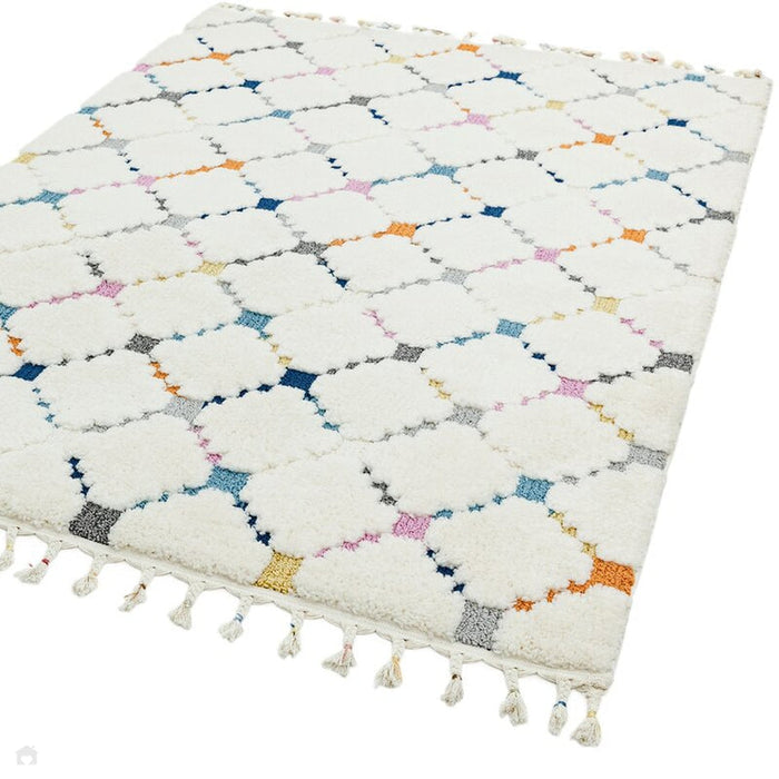 Ariana AR08 Criss Cross Modern Moroccan Berber Textured Hi-Low Soft Plush Boho Shaggy Cream/Multicolour Rug