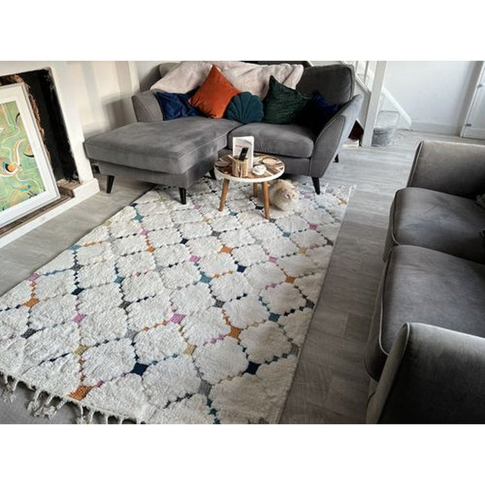 Ariana AR08 Criss Cross Modern Moroccan Berber Textured Hi-Low Soft Plush Boho Shaggy Cream/Multicolour Rug