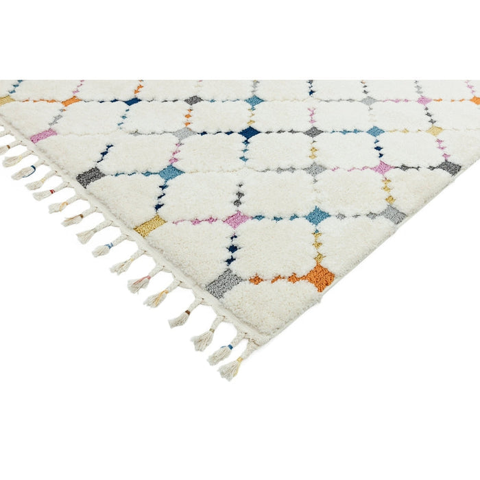 Ariana AR08 Criss Cross Modern Moroccan Berber Textured Hi-Low Soft Plush Boho Shaggy Cream/Multicolour Rug