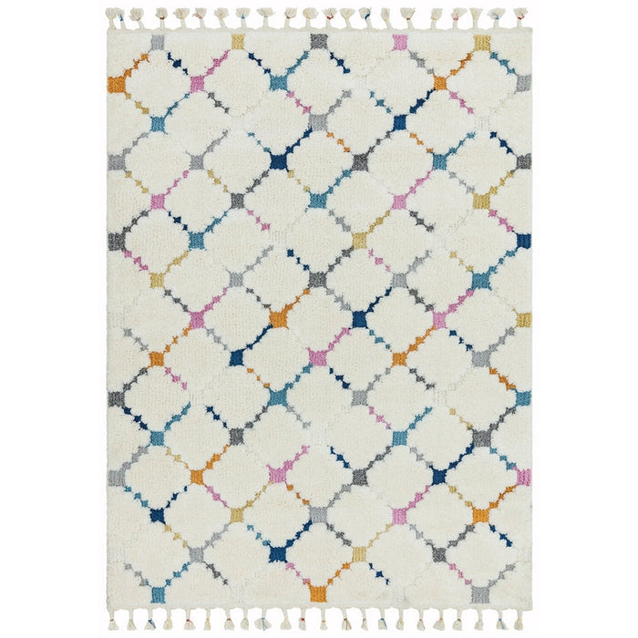 Ariana AR08 Criss Cross Modern Moroccan Berber Textured Hi-Low Soft Plush Boho Shaggy Cream/Multicolour Rug