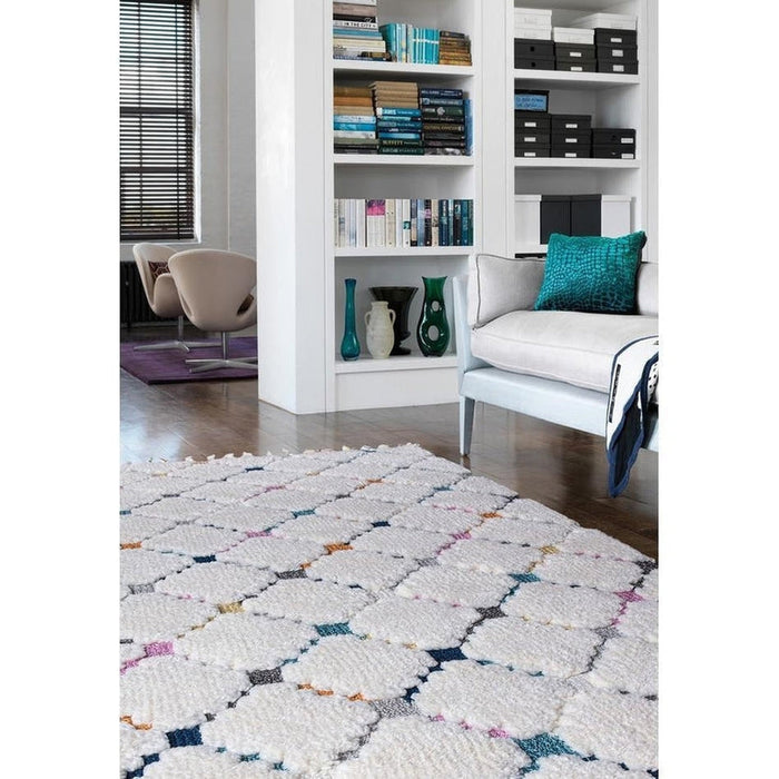 Ariana AR08 Criss Cross Modern Moroccan Berber Textured Hi-Low Soft Plush Boho Shaggy Cream/Multicolour Rug