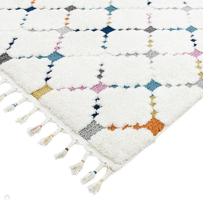 Ariana AR08 Criss Cross Modern Moroccan Berber Textured Hi-Low Soft Plush Boho Shaggy Cream/Multicolour Rug