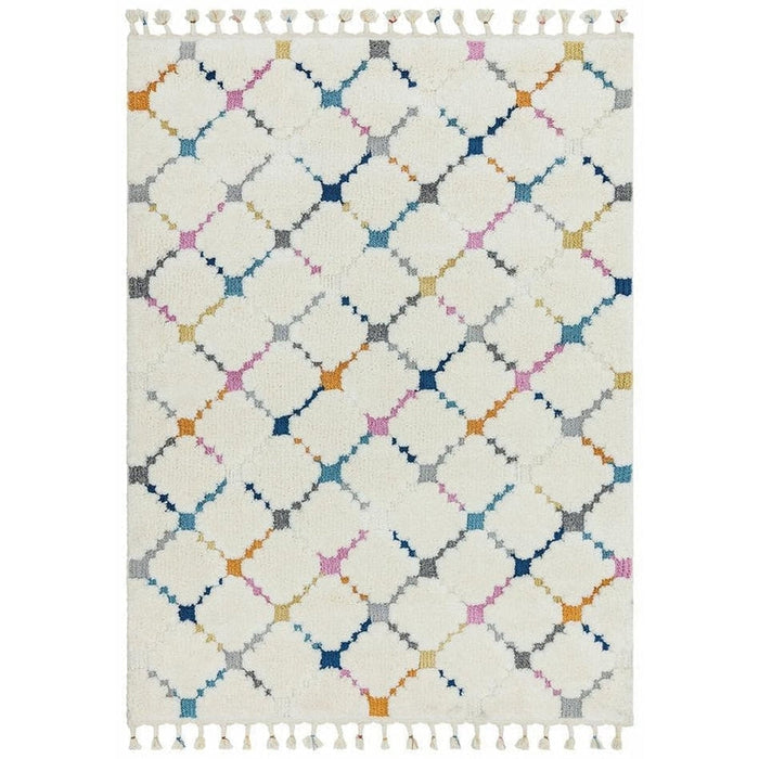 Ariana AR08 Criss Cross Modern Moroccan Berber Textured Hi-Low Soft Plush Boho Shaggy Cream/Multicolour Rug