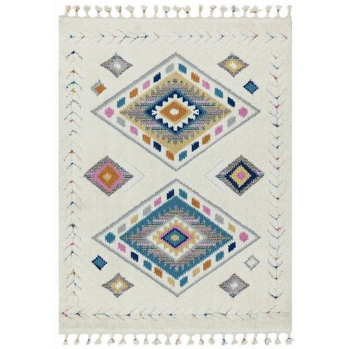 Ariana AR09 Rhombus Modern Moroccan Berber Textured Hi-Low Soft Plush Boho Shaggy Cream/Multicolour Rug