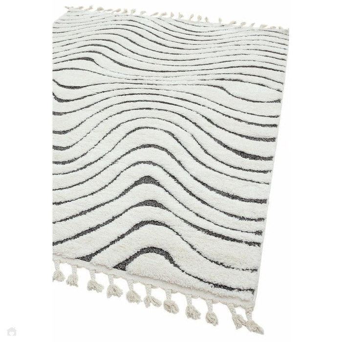 Ariana AR10 Ripple Modern Moroccan Berber Textured Hi-Low Soft Plush Boho Shaggy Cream/Grey Rug